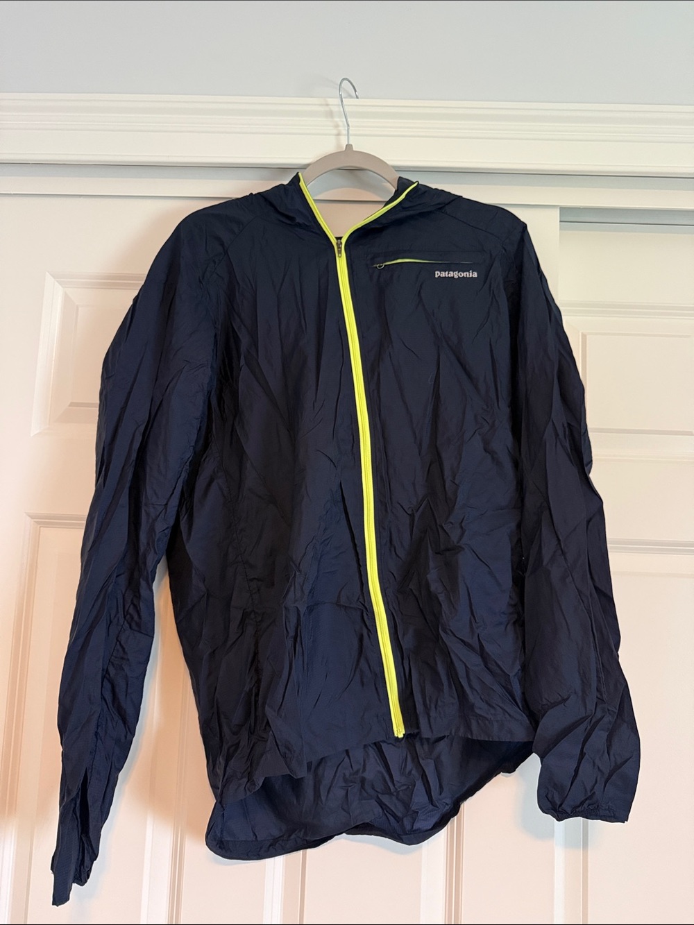 Patagonia Men's Navy Windbreaker with Yellow-Zest Trim